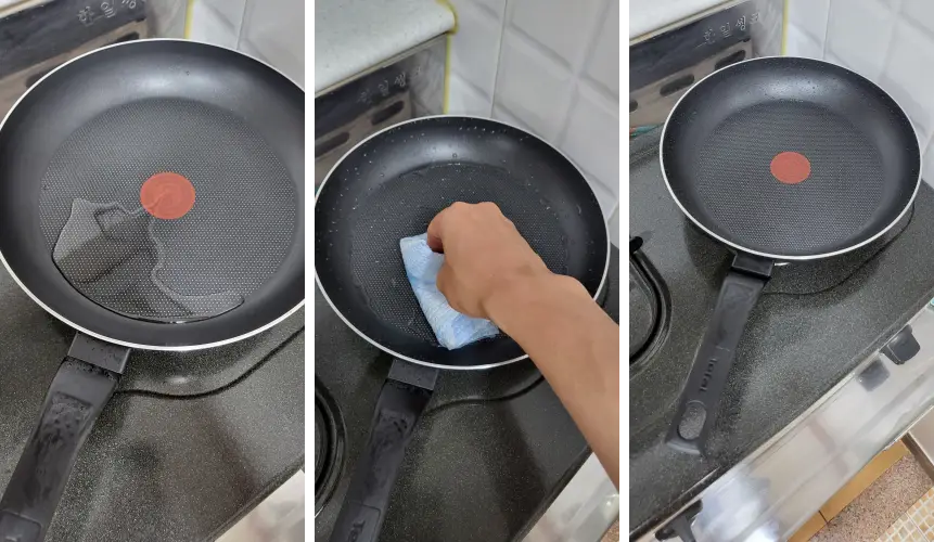 후라이팬 식용유 붓고 길들이는 사진